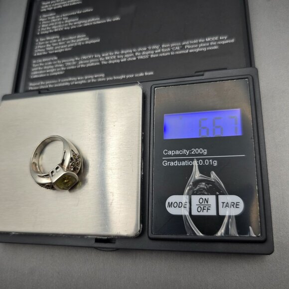 VTG Sterling Silver Citrine & Marcasite Cathedral Ring Size 6.5 Signed “A” 6.67g - Picture 12 of 13